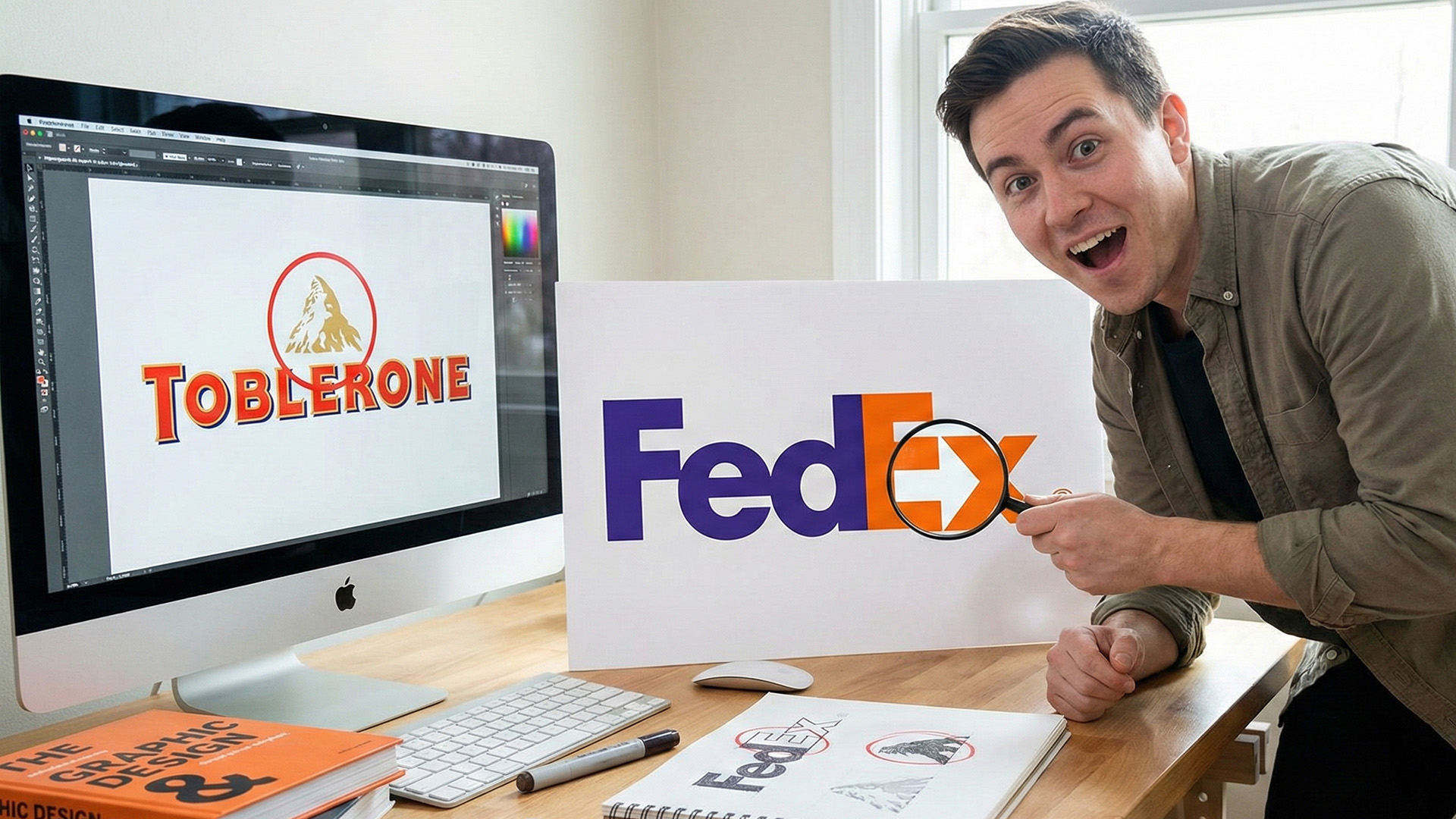 ตัวอย่างการออกแบบโลโก้ระดับโลกที่ใช้พื้นที่ว่าง (Negative Space) และจิตวิทยาโลโก้ เช่น ลูกศรใน FedEx และหมีใน Toblerone เพื่อสร้างการจดจำแบรนด์ที่ลึกซึ้ง