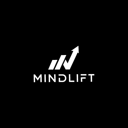 โลโก้บริษัทจัดหางาน MINDLIFT สีขาวบนพื้นดำ